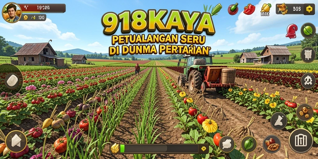 Tampilan layar utama 918KAYA dengan aktivitas pertanian yang menarik.