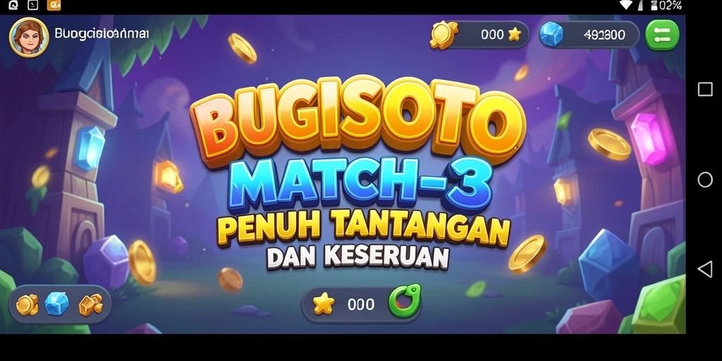 Screenshot utama BUGISTOTO menunjukkan gameplay Match-3 yang seru dan menantang.