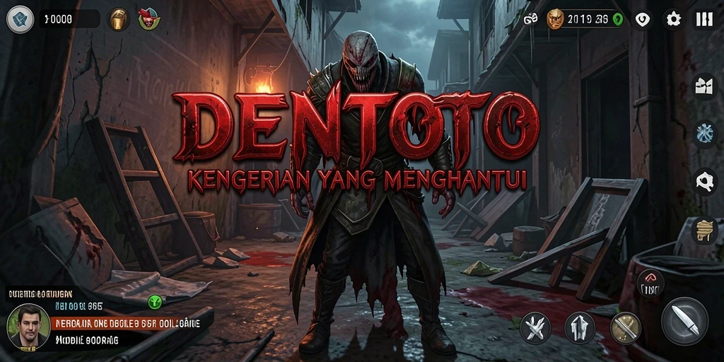 Screenshot gameplay DENTOTO yang menampilkan suasana menyeramkan.