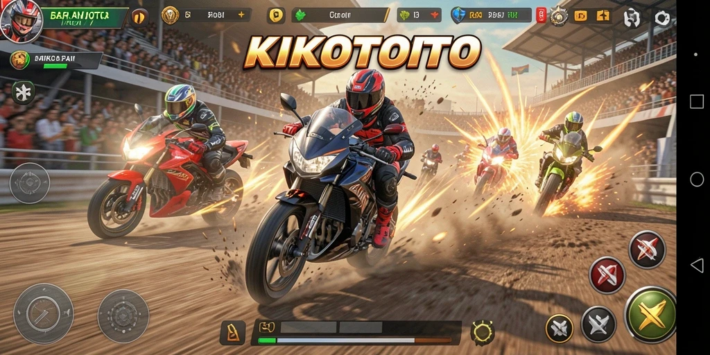 Screenshot gameplay KIKOTOTO menampilkan adrenalin balapan motor.
