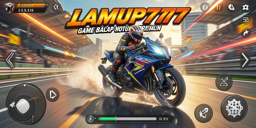 Tampilan gameplay LAMPU777 dengan sepeda motor balap yang cepat.