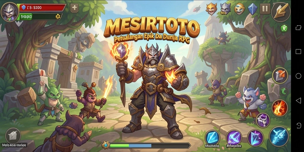 Tampilan gameplay <strong>MESIRTOTO</strong> menunjukkan aksi pertarungan yang mendebarkan di dunia RPG.