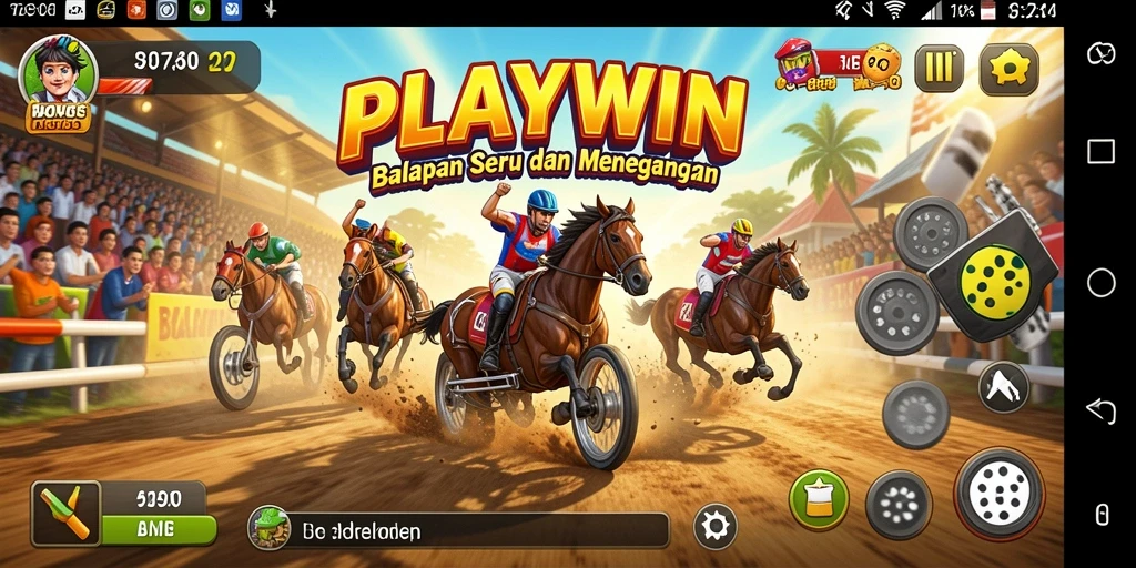 Screenshot utama PLAYWIN menampilkan aksi balapan yang mendebarkan dan grafis mendetail.