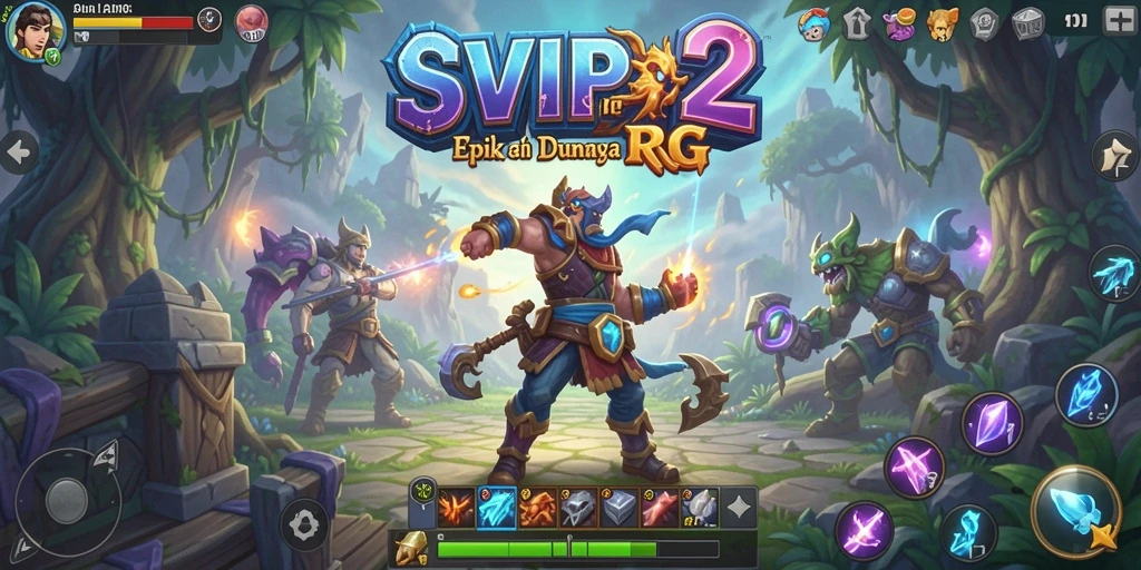 Screenshot utama SVIP2 menampilkan aksi pertarungan seru dalam dunia RPG.
